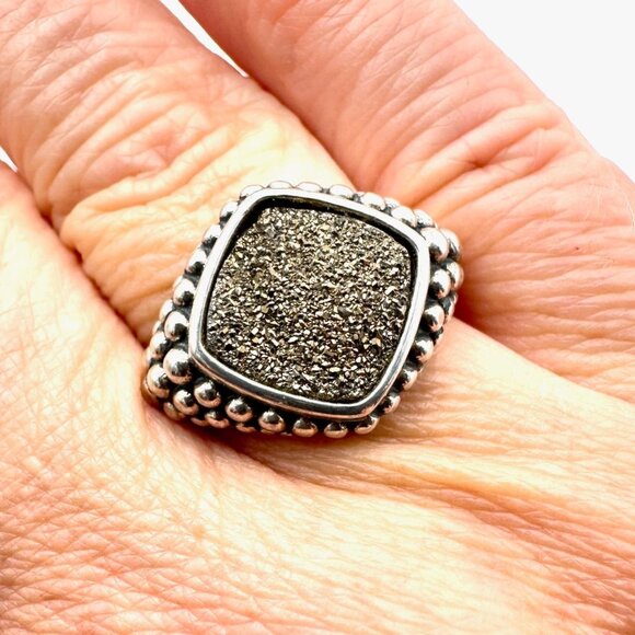 Michael Dawkins Ring Sterling Silver Druzy Quartz Caviar Design Size 9 - Picture 2 of 4